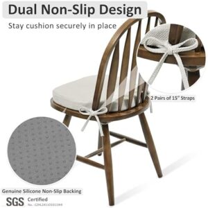 Shinnwa Kitchen Chair Cushions Set of 4, High-Resilience Foam Windsor Seat Pads, Dining Chair Cushions with Ties & Textured Cover, 4 Pack, 16.5 x 15.5 x 2, Off White - Image 5