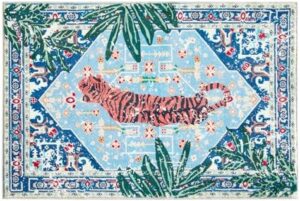 Washable Blue Rugs Thin Oriental Boho Vintage Tropical Jungle 8x10 Area Rugs for Bedroom Kitchen Dining Living Room Office Distressed Indoor Large Carpet - Image 7