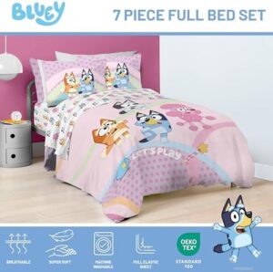 Jay Franco Bluey Full Size Comforter Set - 7 Piece Bedding Includes Sheet Set & Pillow Covers - Super Soft Cozy Pink Bedding - Image 4