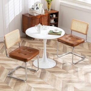 Zesthouse Natural Rattan Dining Chairs Set of 2, Modern Dining Room Chairs with Solid Wood Back for Kitchen Living Room, Mid Century Breuer Design Inspired, Upholstered Faux Leather Brown - Image 8
