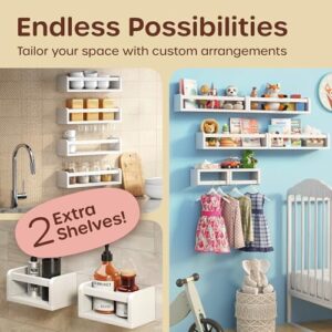 Floating Nursery Book Shelves for Wall Set of 4+2, Wall Bookshelf for Kids Room, Toys & Books Display, Nursery Decor Storage, Book Shelf for Kids Rooms Hanging Bookshelf (6-in-1 White) - Image 4