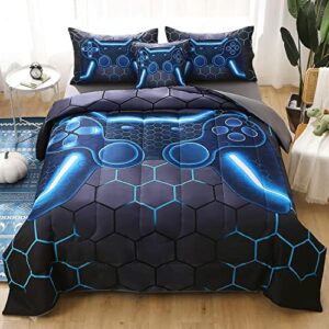 JQinHome Full Gamer Comforter Set,6 Piece Bed in A Bag 3D Video Game Bedding -All Season Down Alternative Gamer Bedding Sets - (Blue Game Controller) - Image 2