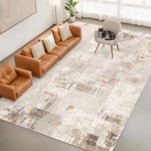 8'x10' Area Rug for Living Room Bedroom Machine Washable Non Slip Vintage Carpet Foldable Floor Cover Kitchen Accent Indoor Mat Throw Rug for Laundry Dining Room Bathroom Office, Beige