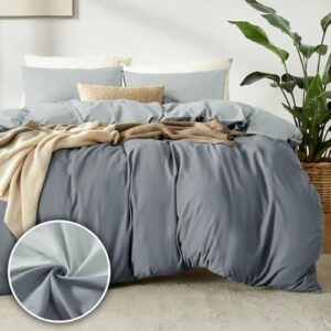Dreamhood Duvet Cover Queen Size 90x90 and 2 Pillow Cases Soft Comfy Duvet Cover Set 3 Pieces with Button Closure Breathable Durable Bedding for All Seasons Grey-Moonlight Grey