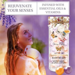 Grass Roots Bath Oil Beads Set of 36 - Lavender & Chamomile Scented Bath Beads - Essential Oil Soaked Bath Pearls to Gently Nourish & Soften Skin - Luxurious Bath Experience - Image 4