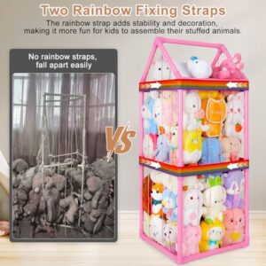Basumee Stuffed Animals Storage Zoo Kids Plushies Storage Stuffed Animals Holder with Two Rainbow Straps PVC Tube Stuffy Toy Storage Organizer for Girls Boys Nursery Playroom Room Bedrooms, Pink - Image 5