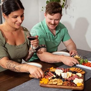 Acacia Wood Cutting Board and Chopping Board with Handle for Meat, Cheese Board, Vegetables, Bread, and Charcuterie - Decorative Wooden Serving Board for Kitchen and Dining Room, Large 17” x 13” - Image 6