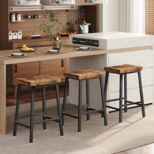 Bar Stools, 23.7 Inch Saddle Stools with Footrest, Set of 2 Bar Chairs, Kitchen Counter Height Stools, Industrial Style, for Dining Room, Counter, Bar, Rustic Brown and Black BAHR0801N1 - Image 5