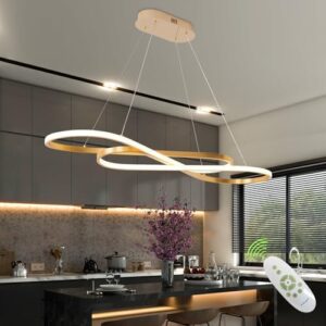 Gold Led Chandelier,Dimmable Gold Modern Chandelier , 39.4inch Led Chandelier Kitchen Island Lighting ,Luxury Modern Led Pendant Light Height Adjustable Gold Dining Room Light Fixture Over table