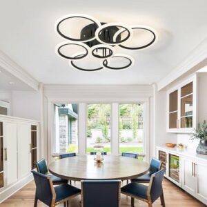Modern LED Ceiling Light, Kitchen Lighting Fixtures 7 Rings black LED Flush Mount Ceiling Light APP and Remote Control Dimmable With Memory 3000K-6500K 34" 60W for Living Room, Dining Room, Office - Image 7