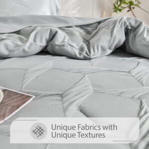 Queen Bedding Comforter Set- Luxury Spandex Jacquard 7 Pieces Bed in a Bag, Lightweight Comforter with 1 Fitted Sheet, 1 Flat Sheet, 2 Pillowshams & 2 Pillowcases, Light Grey - Image 4