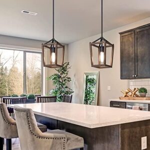 EDISHINE Pendant Lights for Kitchen Island, 1-Light Farmhouse Cage Hanging Light Fixtures, Rustic Wood with Brown Finish, Adjustable Height Pendant Light for Dining Room, Allway and Foyer - Image 7