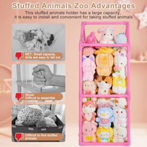 Basumee Stuffed Animals Storage Zoo Kids Plushies Storage Stuffed Animals Holder with Two Rainbow Straps PVC Tube Stuffy Toy Storage Organizer for Girls Boys Nursery Playroom Room Bedrooms, Pink - Image 7