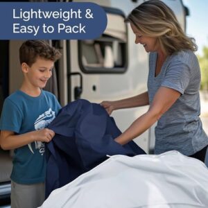 RV Short Queen Sheets 60 X 75-4 Piece RV Short Queen Bed Sheet Set - Designed for Bunks, Trailers, Campers - Fits Between 8” to 10" Mattress - Soft, Breathable & Cooling - Luxury Bedding - Navy Blue - Image 5