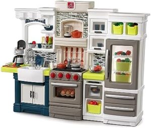 Step2 Elegant Edge Kids Kitchen Playset, Indoor/Outdoor Kitchenette, Interactive Play with Lights and Sounds, Made of Durable Plastic, Includes 78 Piece Toy Accessories, For Toddlers 3+ Years Old - Image 4