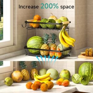 2 Tier Fruit Basket for Kitchen with 2 Banana Hangers, Detachable Metal Fruit Bowl for Kitchen Counter for Fruit and Vegetable Storage, Large Capacity Tiered Fruit Tray - Image 7
