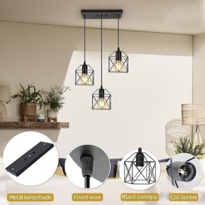 3-Light Hanging Pendant Light Fixtures, Farmhouse Kitchen Island Light Fixture, Industrial Hanging Pendant Lighting for Dining Room Bedroom Hallway, Black Metal Cage Pendant Lamp, E26 Base - Image 6
