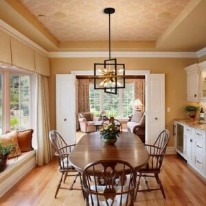 Modern Black and Gold Chandelier, 8-Light Geometric Pendant Light Fixture, Dining Light Fixtures Adjustable Chandelier for Dining Room Entryway Foyer Hallway Bedroom Living Room Kitchen Island - Image 2