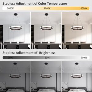 Modern LED Pendant Light 2 Ring Contemporary Chandelier Black and Wooden Hanging Light Fixture for Kitchen Dining Room Bedroom Entryway Living Room Staircase. - Image 6