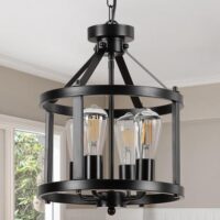 Black Farmhouse Chandelier, 4-Light Pendant Lights over Kitchen Island, Industrial Chandelier Ceiling Hanging Light Fixtures for Entryway Dining room Foyer Hallway Living Room, Adjustable Height