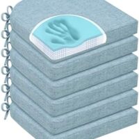 Chair Cushions for Dining Chairs, Non Slip Chair Pads with Ties and Washable Covers, Memory Foam Kitchen Chair Cushions Set of 6, 16"X16"X2.5", Light Blue