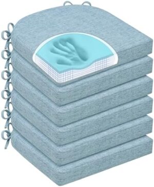 Chair Cushions for Dining Chairs, Non Slip Chair Pads with Ties and Washable Covers, Memory Foam Kitchen Chair Cushions Set of 6, 16"X16"X2.5", Light Blue