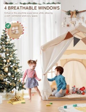 besrey Kids Tent, Kids Playhouse 2 in 1 with Padded Mat and Lights, Large Play Tent with 2 Doors & 4 Windows, Kids Play Tent Indoor & Outdoor, Christmas Toddler Tent for Kids, 51" x35" x 51" - Image 6