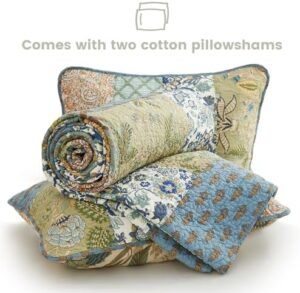 Secgo King Size Comforter Set- 100% Cotton Quilt King Size Set, Green, Sage bedspreads (96 * 108 Inch) with 2 Pillow Shams, Patchwork Reversible Lightweight Bedding - Image 6