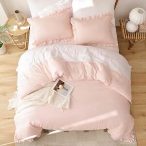 JANZAA Pink Comforter Set Queen 3PCS(1 Ruffled Blush Comforter Set and 2 Pillowcases) Vintage Shabby Chic Bedding Soft Fluffy Comforter Set All Season - Image 8