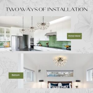 17" Modern Black Crystal Sputnik Chandelier for Dining Living Room Glam Luxury Petal Hemisphere Chandelier 7-Light for Foyer Hallway Elegant Pendant Ceiling Light Fixture for Kitchen Bedroom - Image 5