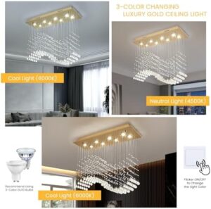 Siljoy Modern Crystal Chandelier Gold Rectangular Wave Raindrop Chandelier 8 Lights Rectangle Flush Mount Ceiling Light Pendant Light Fixture for Dining Room Living Room Kitchen Island L31.5'' - Image 7