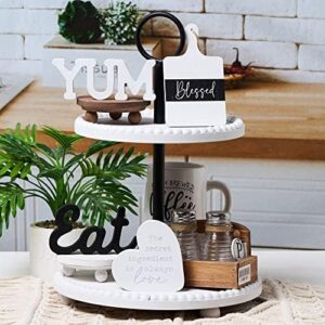 GENMOUS Farmhouse Kitchen Tiered Tray Decor Items Mini Set, Rustic Black and White Kitchen Counter Decor, Two Tiered Tray Kitchen Decor Set for Home Kitchen Dining Room Table Decoration - Image 7