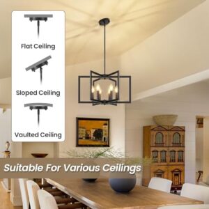 6-Light Black Chandelier, Dining Room Light Fixture, Farmhouse Chandelier, Geometric Metal Industrial Pendant Light Fixture Ceiling Hanging for Kitchen Stairway Foyer Entryway Hallway - Image 3