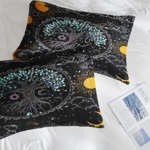 Comforter Set King Size, Trippy Hippie Tree of Life 7 Pcs Bedding for Kids and Adults, Sun and Moon Bohemian Bed Sheet Sets with Fitted Sheet 2 Pillowcase & 2 Sham for Bedroom Bed Decor - Image 7