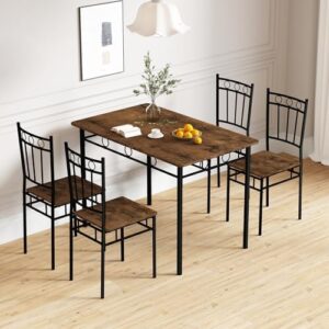5-Piece Kitchen Dining Set, Compact Mid-Century Modern Dining Table and Chairs Sets, Kitchen Dinette Table Sets with Wooden Table Tops and Metal Legs for Home,Apartment, Brown - Image 7