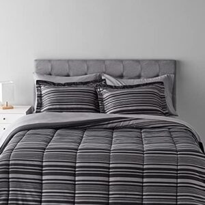 Amazon Basics Full/Queen Comforter Set with Sheets, 7-Piece Gray Calvin Stripe Bedding, Lightweight Microfiber Bed-in-a-Bag, Striped - Image 7