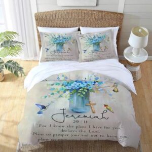 Christian Scripture Bedding Set Twin Full Queen King Size Religious Jeremiah Flower Duvet Comforter Cover Hummingbird Cozy Quilt Cover Decorative Soft Bed Sets with 2 Pillowcases for Kids Adults - Image 2