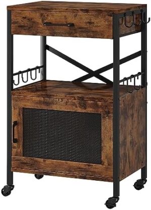 Homeiju Kitchen Island Cart, Kitchen Storage Cart with Drawer, Microwaves Stand, Coffee Cart, Rolling Kitchen Cabinet Cart with Hooks for Kitchen, Dining Room - Image 2