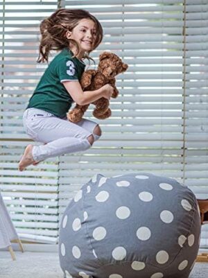 Wekapo Stuffed Animal Storage Bean Bag Chair Cover for Kids | Stuffable Zipper Beanbag for Organizing Children Plush Toys Large Premium Cotton Canvas (Gray Dot, X-Large) - Image 2