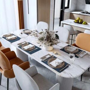 Faux Leather Vinyl Placemats Set of 6 Wipeable Heat Resistant Place Mats 100% Washable - Waterproof - Anti Slip Reversible Table Mats for Kitchen/Dining/Party, 12" x 16.5", Navy Blue & Dark Grey - Image 2