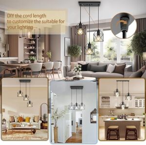 3-Light Hanging Pendant Light Fixtures, Farmhouse Kitchen Island Light Fixture, Industrial Hanging Pendant Lighting for Dining Room Bedroom Hallway, Black Metal Cage Pendant Lamp, E26 Base - Image 3