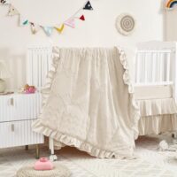 3-Piece Tufted Ruffle Crib Bedding Set for Girls - Ultra Soft Baby Bedding Set Includes Boho Crib Comforter, Sheet & Skirt (Beige)