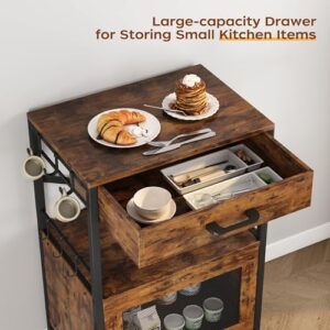 Homeiju Kitchen Island Cart, Kitchen Storage Cart with Drawer, Microwaves Stand, Coffee Cart, Rolling Kitchen Cabinet Cart with Hooks for Kitchen, Dining Room - Image 9