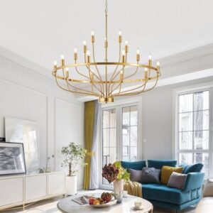 39.4" Modern Gold Chandelier Vintage 18-Lights Mid Century Modern Candle Style Chandelier Light Fixture Large Rustic Golden Chandelier for Dining Room, Kitchen Island, Living Room, E12 - Image 4