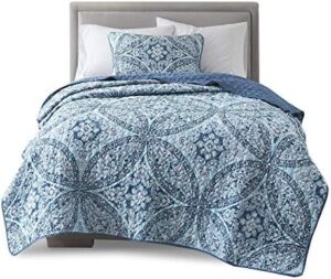 Comfort Spaces Reversible Quilt Set-Vermicelli Stitching Design All Season, Lightweight, Coverlet Bedspread Bedding, Matching Shams, Twin/Twin XL (66 in x 90 in), Gloria Damask Aqua 2 Piece - Image 7