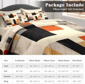 Comforter Set Queen Size, Geometric Painting Contemporary 7 Pcs Bedding for Kids and Adults, Orange Gray Bed Sheet Sets with Fitted Sheet 2 Pillowcase & 2 Sham for Bedroom Bed Decor - Image 6