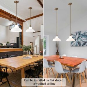 Milk Glass Pendant Lights Kitchen Island 2 Pack Dome Schoolhouse Pendant Light Fixture White and Gold Mid Century Modern Chandelier for Dining Room Bedroom Kitchen - Image 4