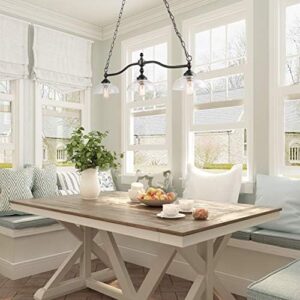 LOG BARN Dining Room Light Fixture Hanging, Farmhouse Chandelier in Rustic Black Metal with Clear Glass Shades, Adjustable Chains, Pendant for Kitchen Island - Image 2