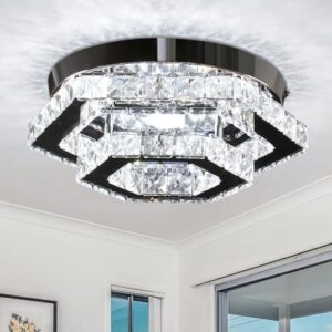 CXGLEAMING Modern LED Chandelier Flush Mount Ceiling Light Fixture Crystal Chandeliers for Living Room Bedroom Dining Kitchen (6500K Cool White)