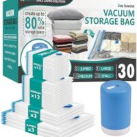 Vacuum Storage Bags with Electric Pump, 30 Pack (3 Jumbo/3 Large/12 Medium/12 Small) Vacuum Seal Space Saver Bags for Clothing, Pillows, Blanket, Bedding, Comforters